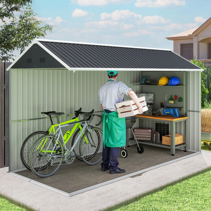 Outsunny 12' x 5.5' Metal Garden Storage Shed, Outdoor Tool Storage House with Lockable Door, Vents, Sloped Roof, Dark Grey