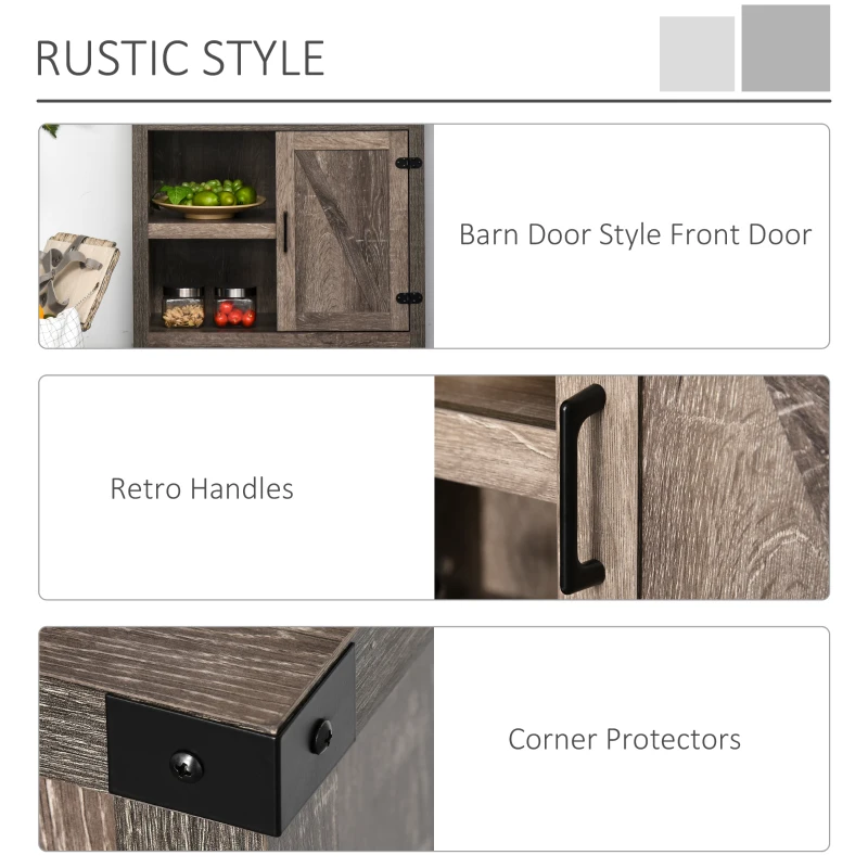 HOMCOM Rustic Barn Door Storage Cabinet Modern Farmhouse Buffet Sideboard for Kitchen & Dining Room  Dark Oak