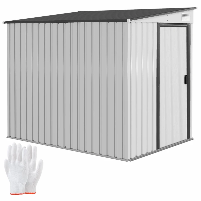 Outsunny 5x7 Garden Shed, Lean-to Metal Storage with Foundation, Sliding Door & 2 Vents for Garden Tools, White