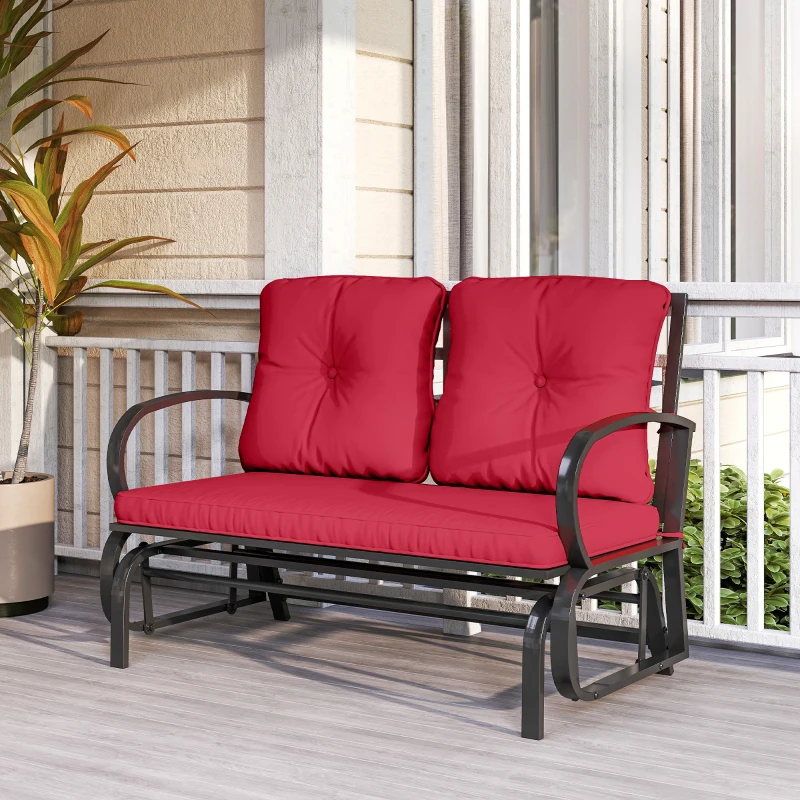 Outsunny 2-Person Outdoor Glider Chair, Patio Double Rocking Loveseat with Steel Frame and Cushions for Backyard, Garden and Porch, Red