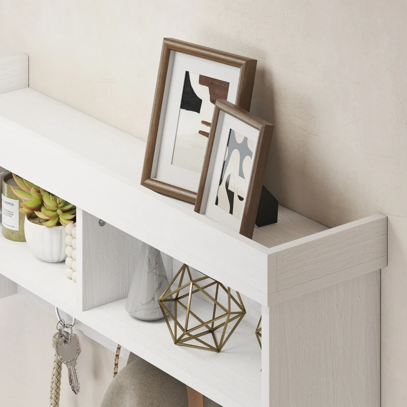 HOMCOM Coat Rack Shoe Bench Set, Entryway Shoe Bench with 8 Storage Cubbies, 4 Hooks for Hallway, Living Room, White