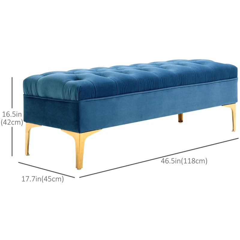 HOMCOM End of Bed Bench, Upholstered Bench, Entryway Shoe Bench with Button Tufted for Living Room, Bedroom, Blue