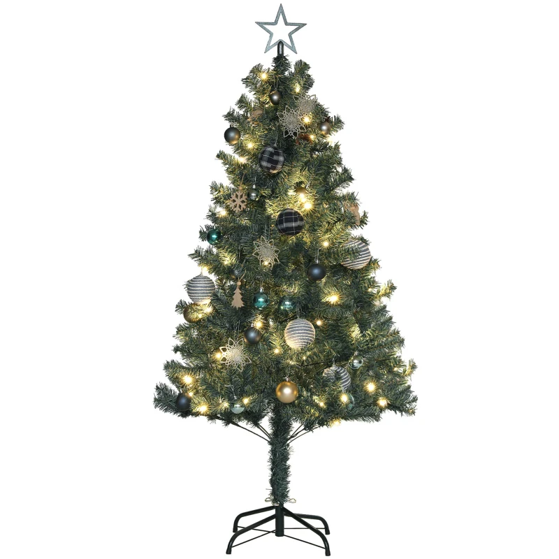 HOMCOM 5ft Artificial Prelit Christmas Tree with 150 Warm White LED Lights, Xmas Tree for Home Office Holiday