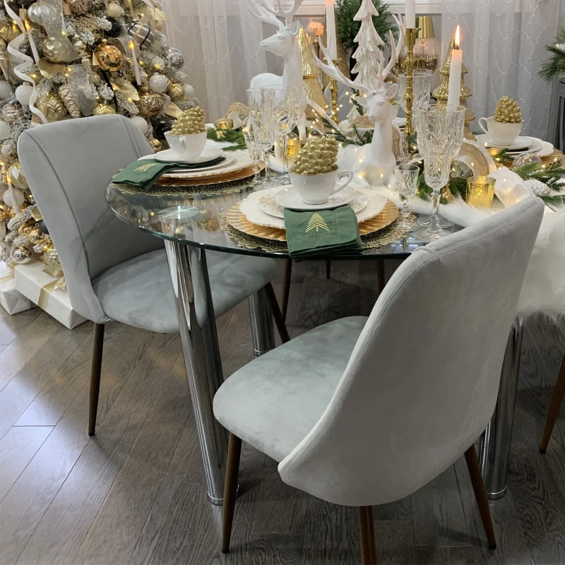 HOMCOM Upholstered Dining Chairs Set of 4, Velvet Accent Chair with Back and Wood-grain Steel Leg for Kitchen, Grey