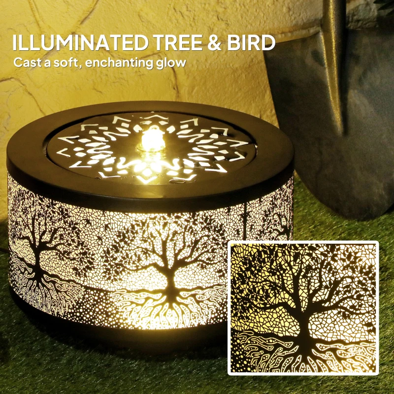 Outsunny Outdoor Water Fountain with LED Lights, 10" Tall Garden Waterfall Fountain Feature with Adjustable Flow, Black