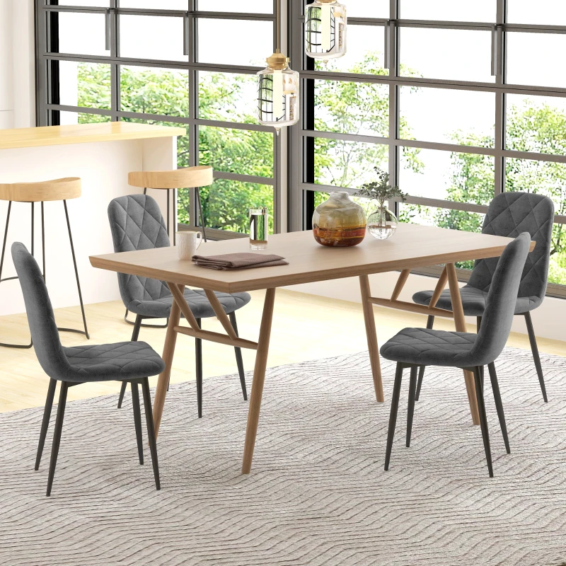 HOMCOM Dining Chairs Set of 4, Upholstered Dining Room Chairs with Steel Legs, Modern Kitchen Chair for Dining Room, Grey