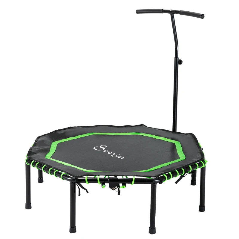Soozier 48" Mini Trampoline, Foldable Trampoline with Adjustable Handle Bar for Adults Exercise, Workout, Fitness, Green