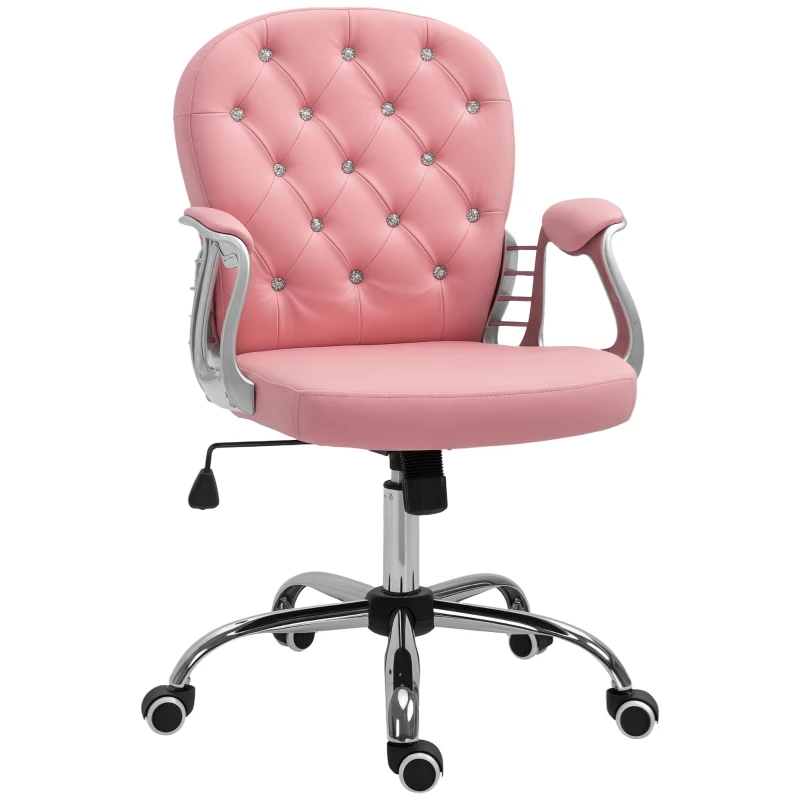 Vinsetto Office Chair, Computer Desk Chair with Adjustable Height and Tufted Back, Pink