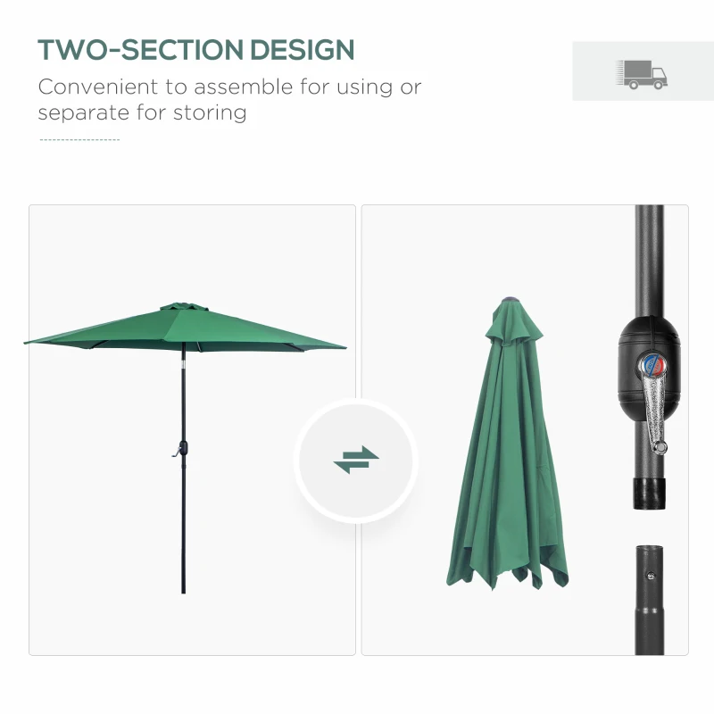 Outsunny 10' x 8' Round Market Umbrella, Patio Umbrella with Crank Handle and Tilt, Outdoor Parasol for Garden, Bench, Lawn, Green