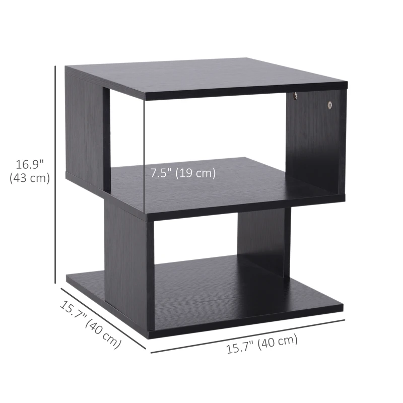 HOMCOM Modern Square 3 Tier Wood Coffee Side Table Storage Shelf Rack End Table Home Office Living Room Small Desk Black