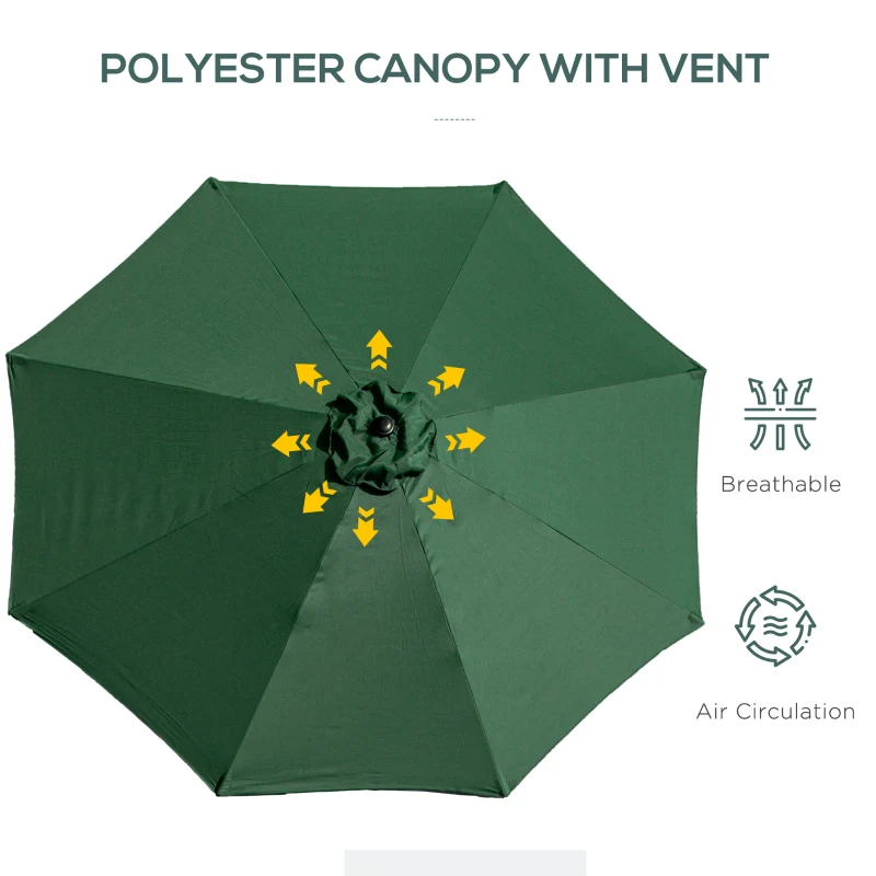 Outsunny 10' x 8' Round Market Umbrella, Patio Umbrella with Crank Handle and Tilt, Outdoor Parasol for Garden, Bench, Lawn, Green