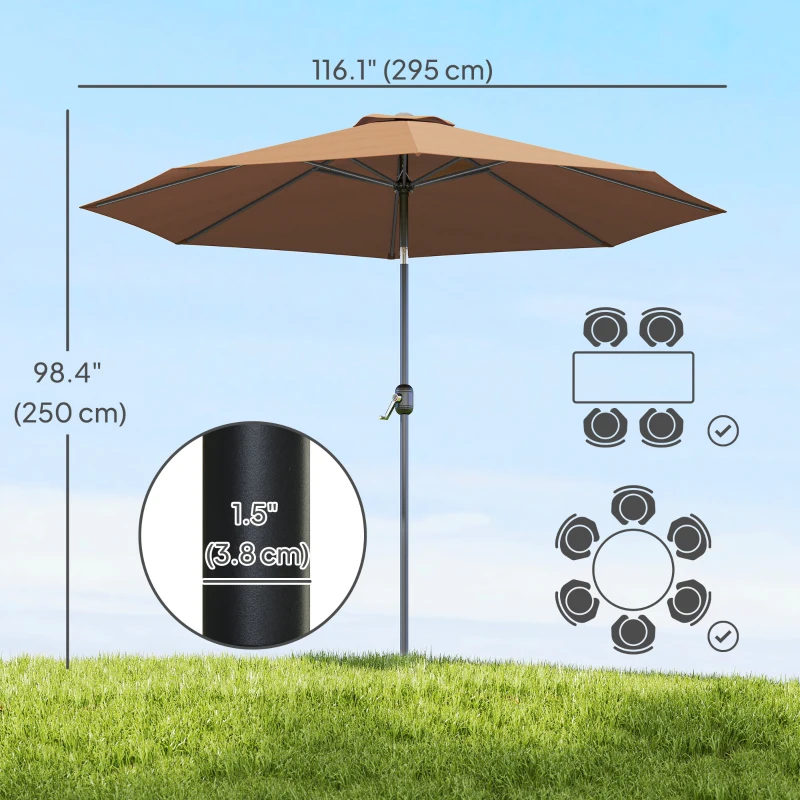 Outsunny 10' x 8' Round Market Umbrella, Patio Umbrella with Crank Handle and Tilt, Outdoor Parasol for Garden, Bench, Lawn, Coffee