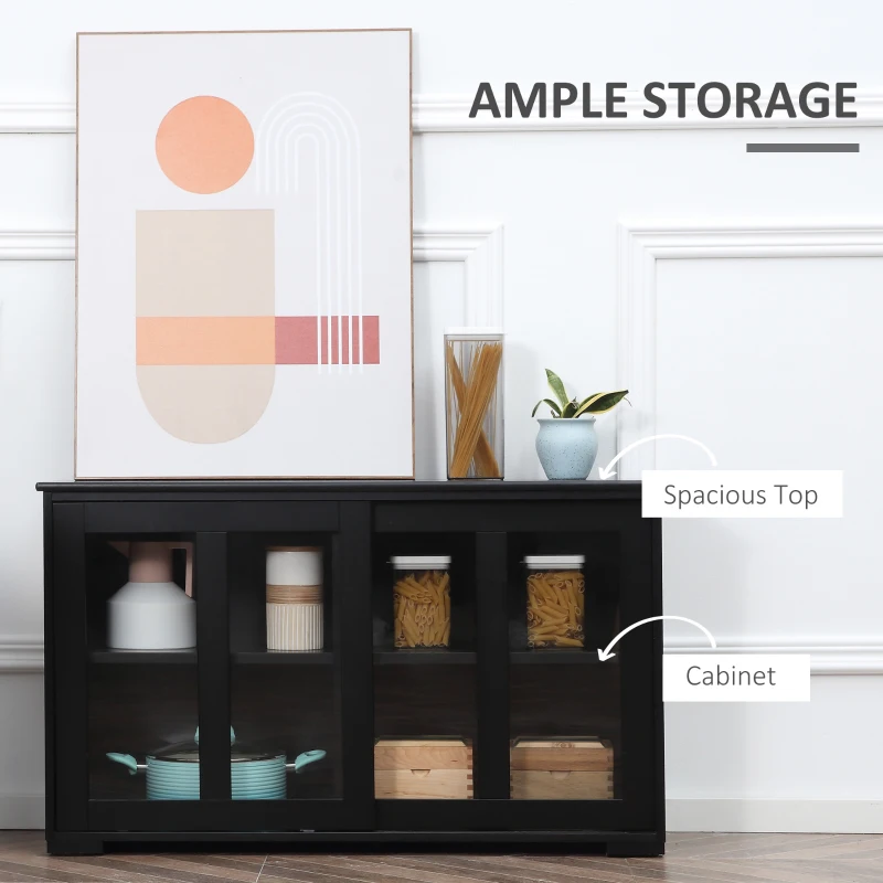 HOMCOM Modern Kitchen Sideboard, Stackable Storage Cabinet, Sliding Glass Door Console, Cupboard Serving Buffet for Kitchen & Dining Room, Black