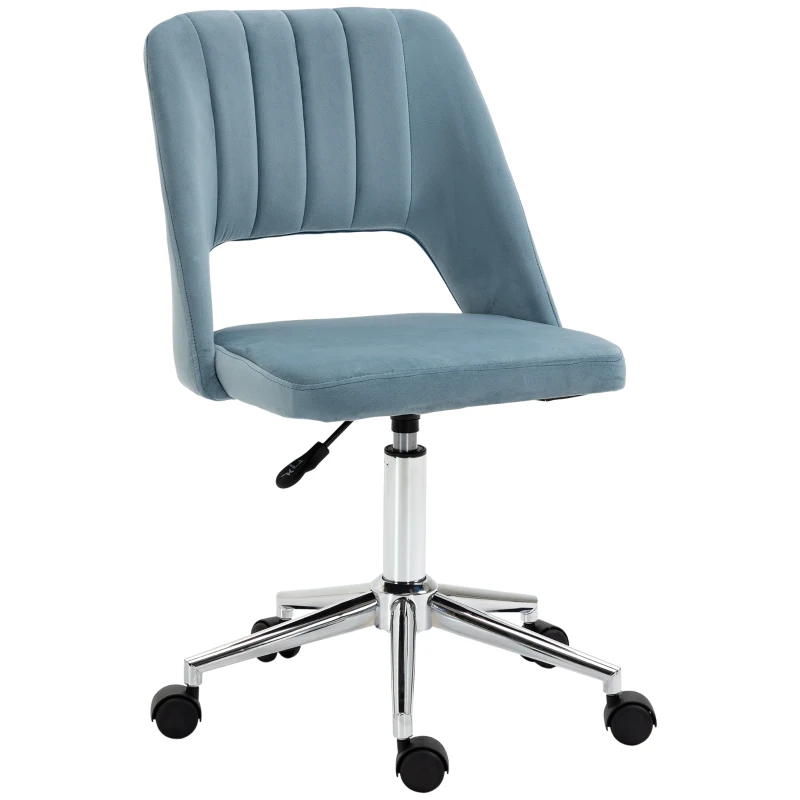 Vinsetto Mid Back Office Chair Velvet Fabric Swivel Scallop Shape Computer Desk Chair, Sky Blue