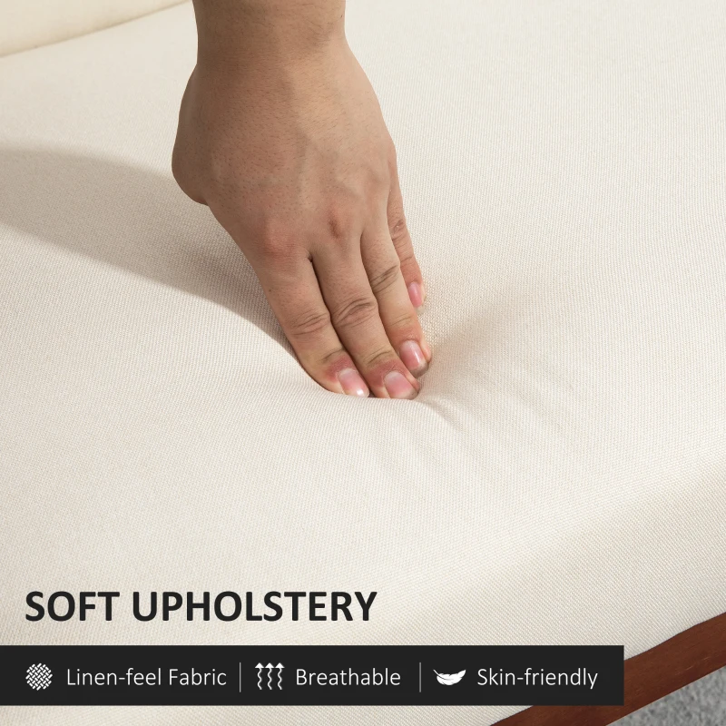 HOMCOM Compact Loveseat Sofa Couch Linen Fabric Double Seat Sofa with Rubber Wood Legs Cream White