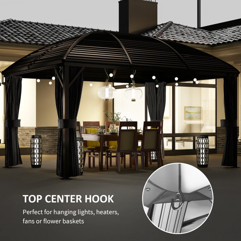 Outsunny 10' x 13' Hardtop Gazebo Aluminum Outdoor Canopy with Mesh Nettings, Curtains, Dark Grey