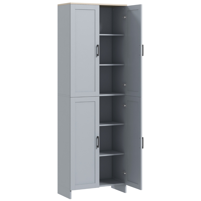 HOMCOM 67" 4-Door Kitchen Pantry Cabinet, Freestanding Storage Cabinet Cupboard with Adjustable Shelves, Grey