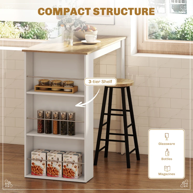 HOMCOM Bar Table Counter Height Dining Table with 3 Storage Shelves for Kitchen, Dining Room, Living Room, White