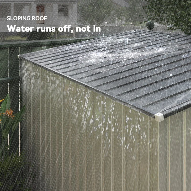 Outsunny 5x7 Garden Shed, Lean-to Metal Storage with Foundation, Sliding Door & 2 Vents for Garden Tools, White