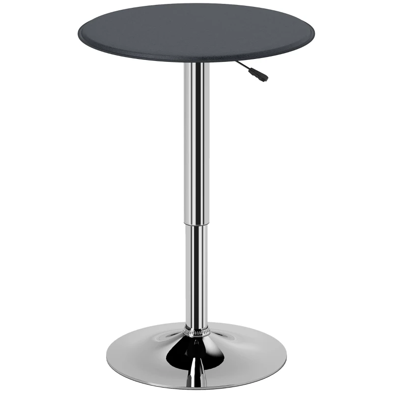 HOMCOM Modern Round Bar Table Adjustment Height Home Pub Bistro Desk Faux Leather Covered Wooden Top Chrome Base Black
