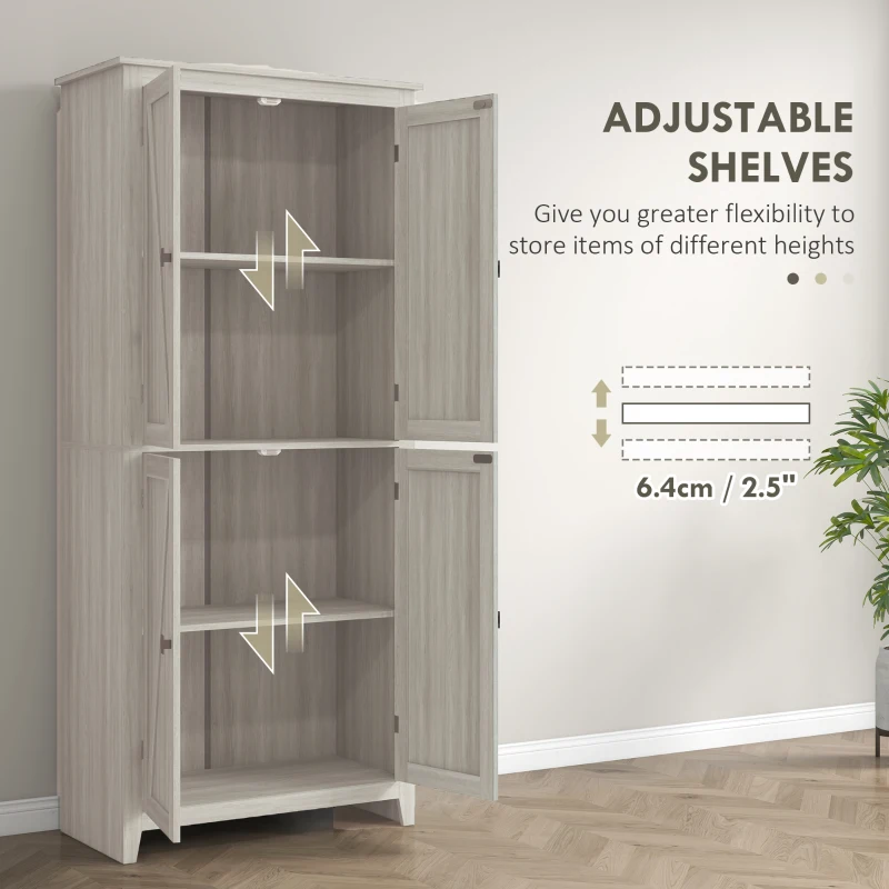 HOMCOM 72" Freestanding Storage Cabinet, Kitchen Pantry Cabinet with Doors and Shelves for Dining Room, Grey