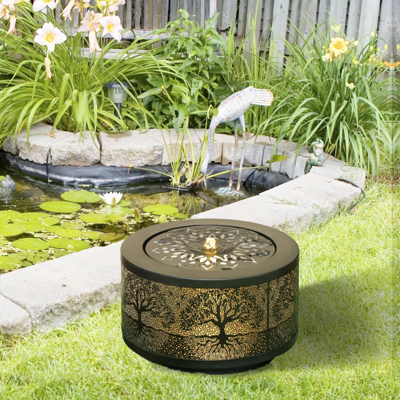 Outsunny Outdoor Water Fountain with LED Lights, 10" Tall Garden Waterfall Fountain Feature with Adjustable Flow, Black