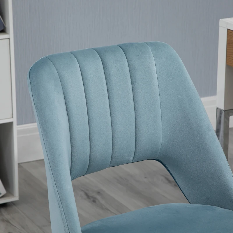 Vinsetto Mid Back Office Chair Velvet Fabric Swivel Scallop Shape Computer Desk Chair, Sky Blue