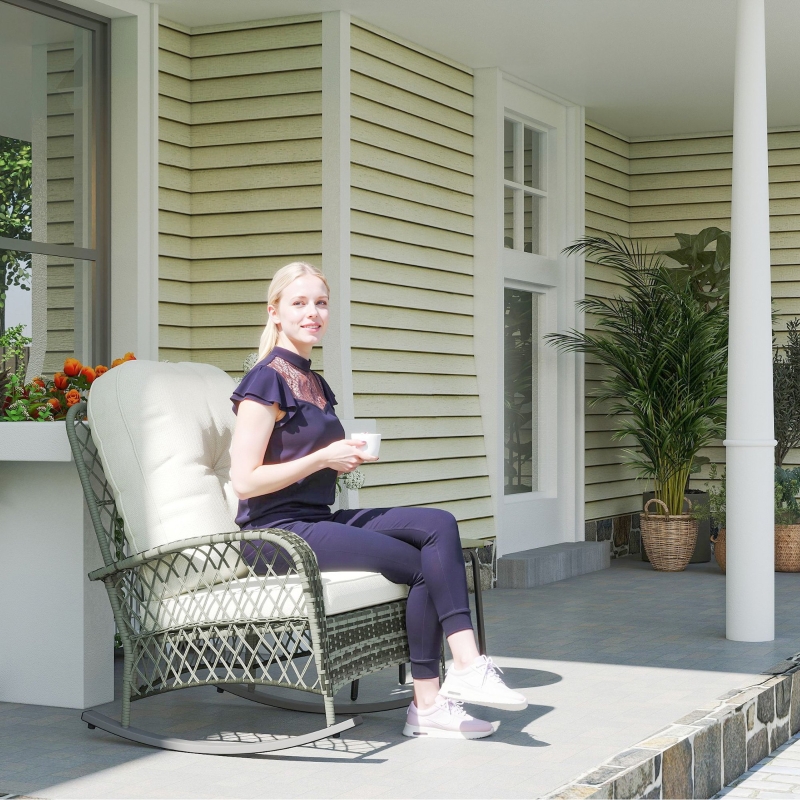 Outsunny Outdoor PE Rattan Rocking Chair, Patio Wicker Recliner
