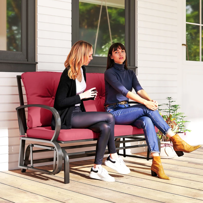 Outsunny 2-Person Outdoor Glider Chair, Patio Double Rocking Loveseat with Steel Frame and Cushions for Backyard, Garden and Porch, Red