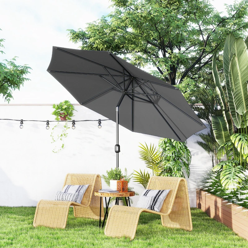 Outsunny 10' x 8' Round Market Umbrella, Patio Umbrella with Crank Handle and Tilt, Outdoor Parasol for Garden, Bench, Lawn, Grey
