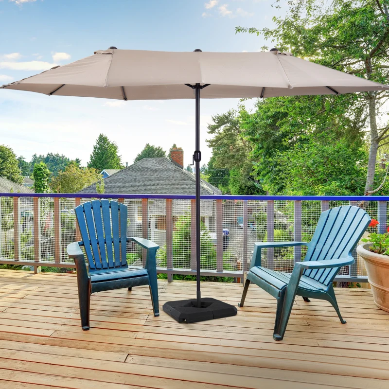 Outsunny Umbrella Stand Fitting 2" Poles and Steel Base with 4 Fillable Plastic Weights, 158lbs Sand or 132lbs Water Filled, Black