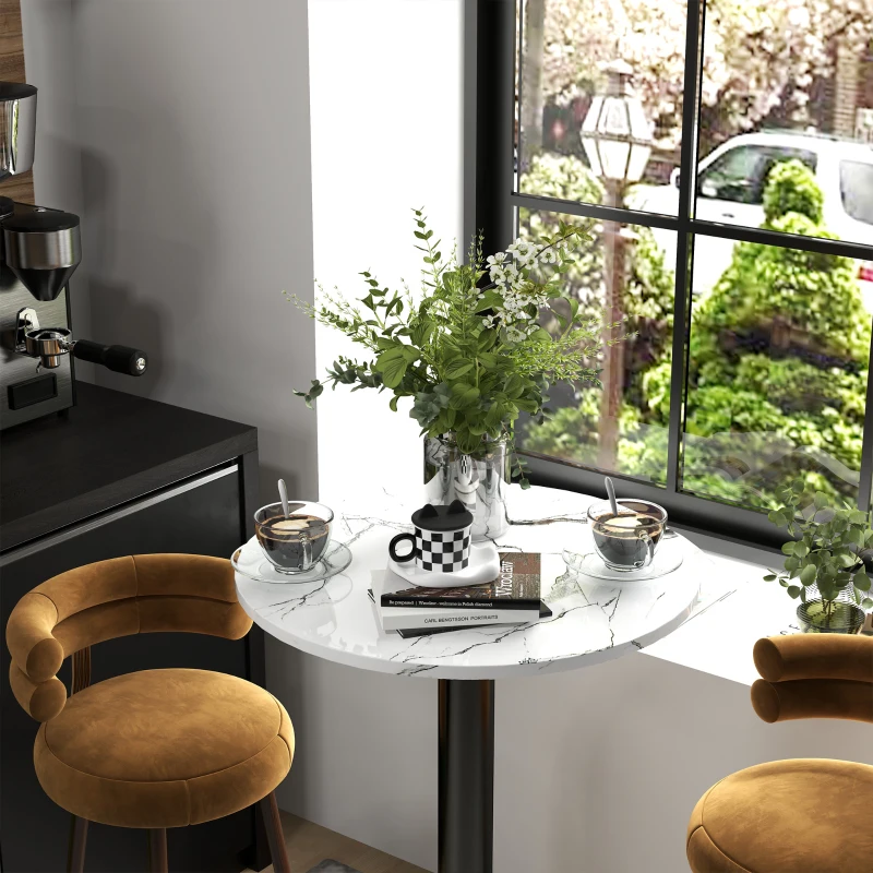 HOMCOM High Top Bar Table, Modern Round Dining Table with Faux-marbled Top and Gold Base, Bistro Table for 2 People, White