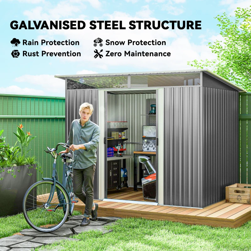 Outsunny 8.5' x 6' Small Gardening Shed Lockable Steel Utility Storage Outdoor Backyard Garden for Gardeners, Grey