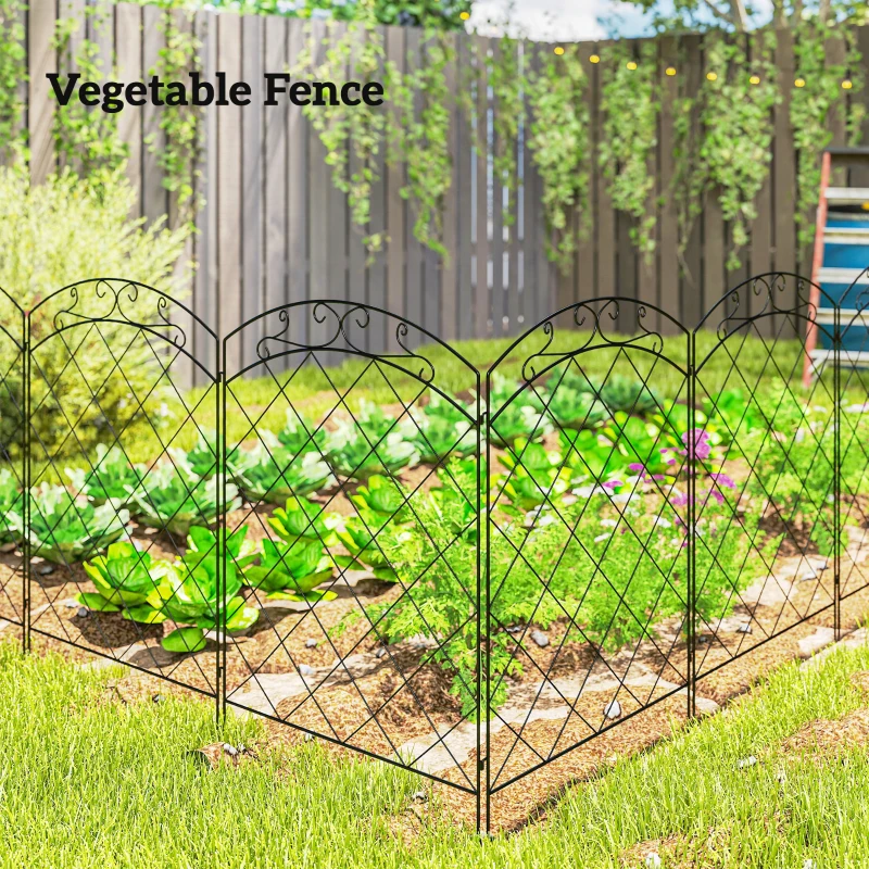 Outsunny 4 Pack Garden Fencing for Yard, Decorative Fence Panels as Animal Barrier and Flower Edging, Circle, Black