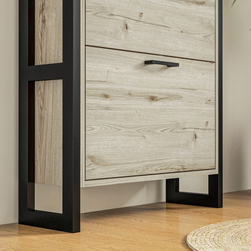 HOMCOM Shoe Cabinet with 3 Flip Drawer, Narrow Slim Shoe Storage Cabinet for 15 Pairs, Walnut