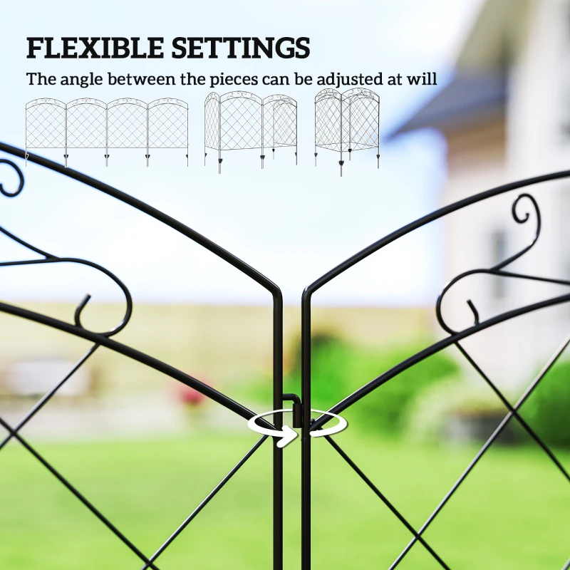 Outsunny 4 Pack Garden Fencing for Yard, Decorative Fence Panels as Animal Barrier and Flower Edging, Circle, Black