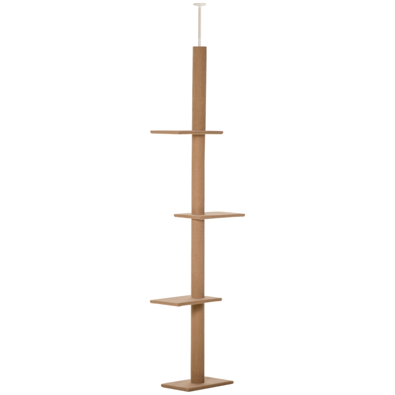 PawHut 100" Floor To Ceiling Cat Tree w/ 3 Perches Activity Center for Kittens Cat Tower Furniture, Light Brown