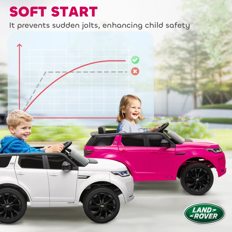 Qaba Land Rover Discovery Sport Licensed 12V Ride on Car w/ Remote, Soft Start, LED Lights, Music Horn, Pink