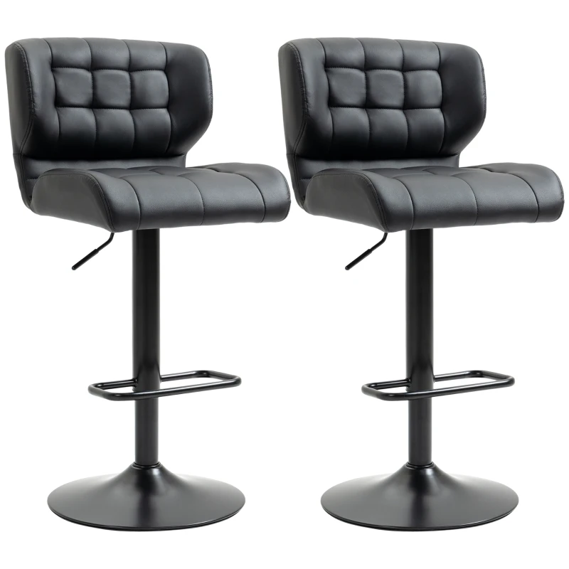 HOMCOM Swivel PU Leather Barstools Set of 2 Adjustable Bar Stools with Footrest Back for Kitchen Counter Dining Room Black