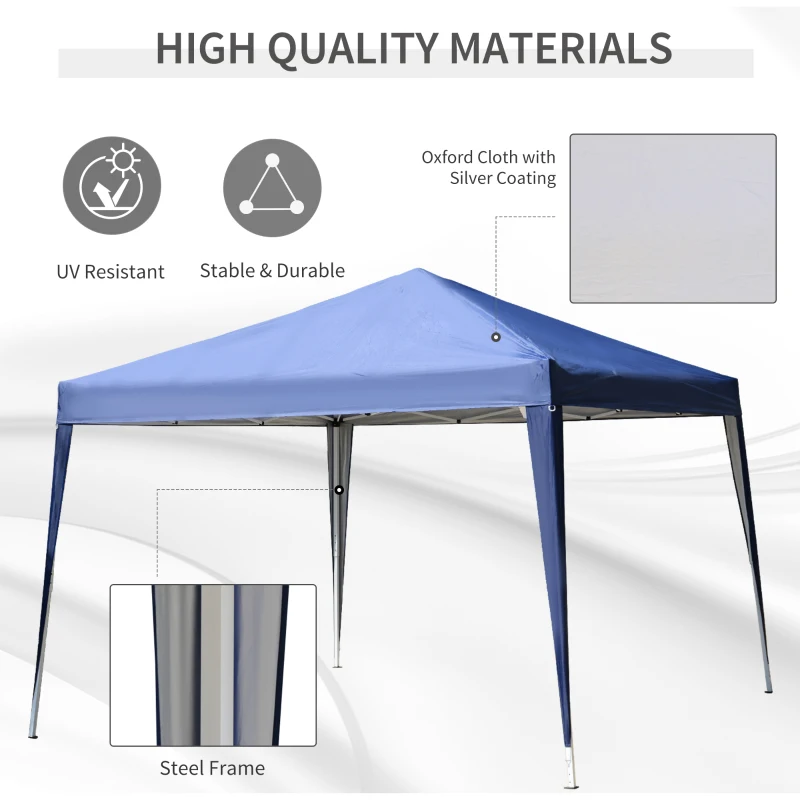 Outsunny 10 x 10ft Folding Pop Up Tent Outdoor Gazebo Canopy with Carrying Bag, Blue