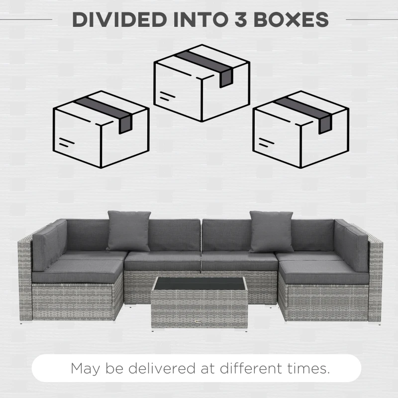 Outsunny 7pc Patio Wicker Set w/ Tea Table Wicker Sectional Sofa Set Grey