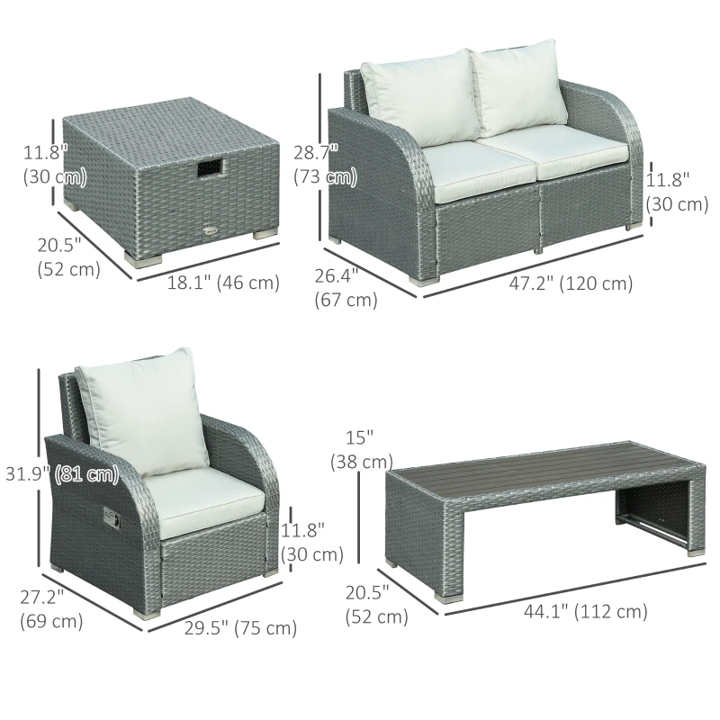 Outsunny 6 PCS Outdoor Rattan Wicker Sofa Set Patio All Weather Furniture w/ Tea Table & Cushion for Backyard Garden Grey