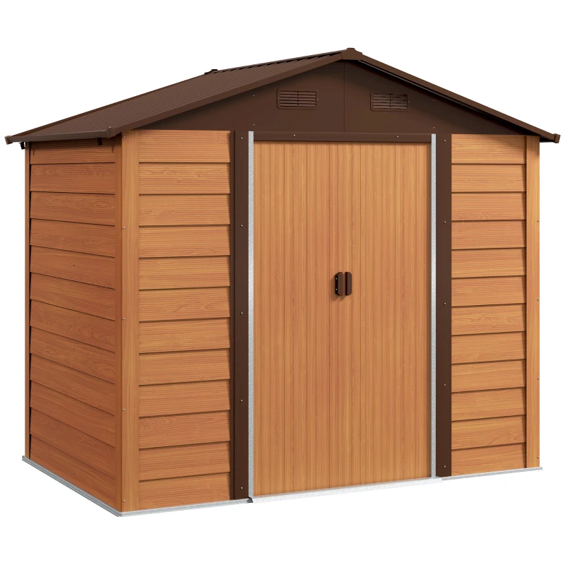 Outsunny 7.7' x 6.5' Outdoor Metal Garden Shed with Lock and Ventilation Gardening Tool Storage, Dark Brown
