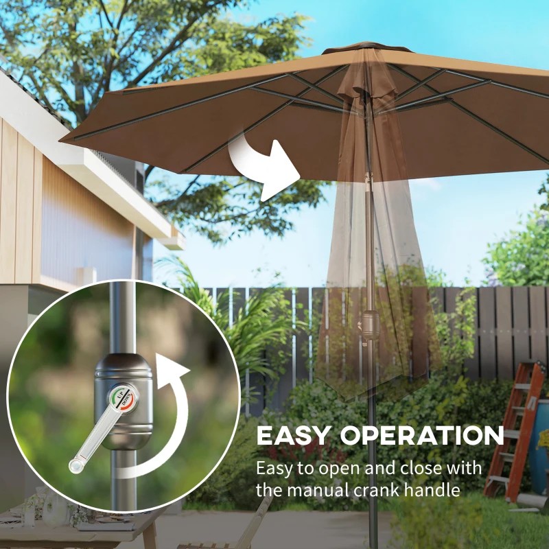 Outsunny 10' x 8' Round Market Umbrella, Patio Umbrella with Crank Handle and Tilt, Outdoor Parasol for Garden, Bench, Lawn, Coffee