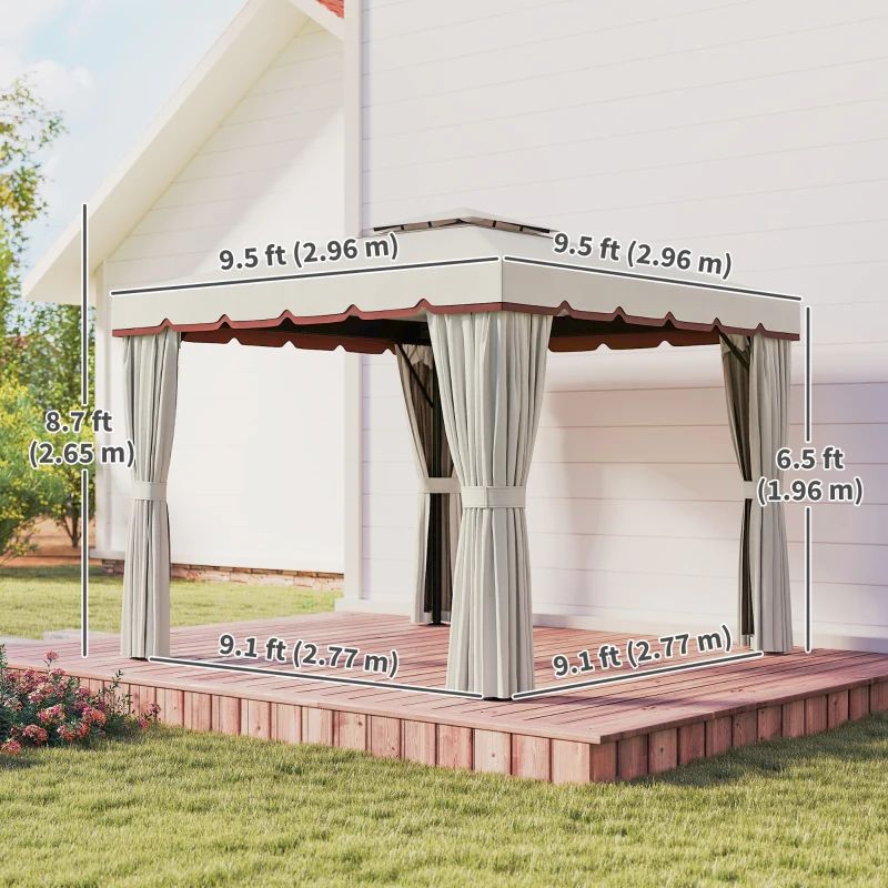 Outsunny 10' x 10' Outdoor Patio Gazebo Double Soft-top Garden Shelter Tent with Curtains, & Mesh Screen Drapes, Cream White