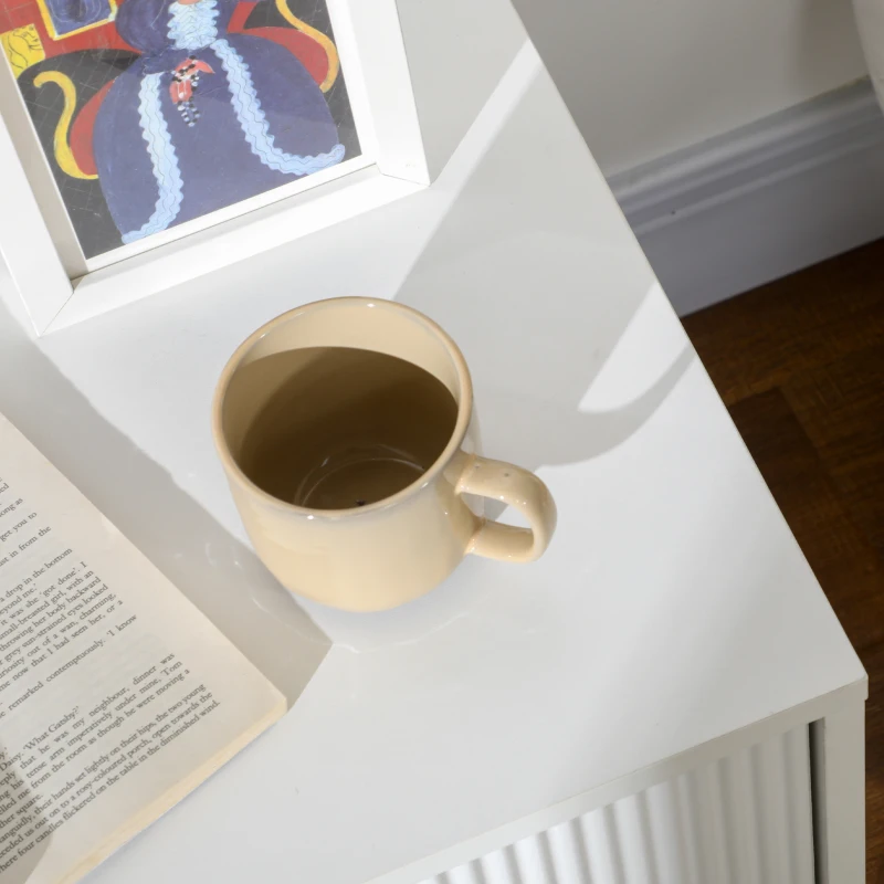 HOMCOM Bedside Table, Modern Nightstand with 2 Drawers, Side End Table with Metal Legs for Living Room, Bedroom, White