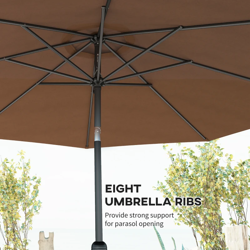 Outsunny 10' x 8' Round Market Umbrella, Patio Umbrella with Crank Handle and Tilt, Outdoor Parasol for Garden, Bench, Lawn, Coffee