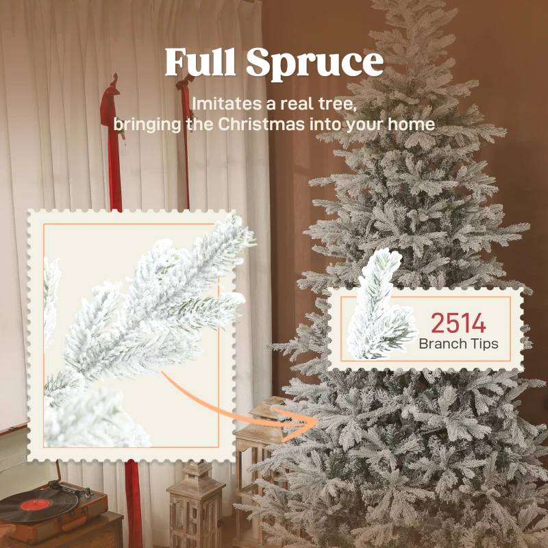HOMCOM 9 ft Artificial Frosted Christmas Tree with Realistic Branches, Wide Full Spruce, Hinged Xmas Tree, Easy Assembly
