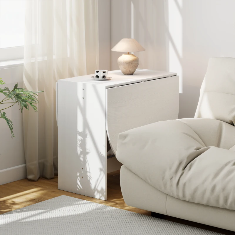 HOMCOM Oval Folding Dining Table, Space Saving Drop Leaf Kitchen Table for Dining Room, Living Room, Distressed White