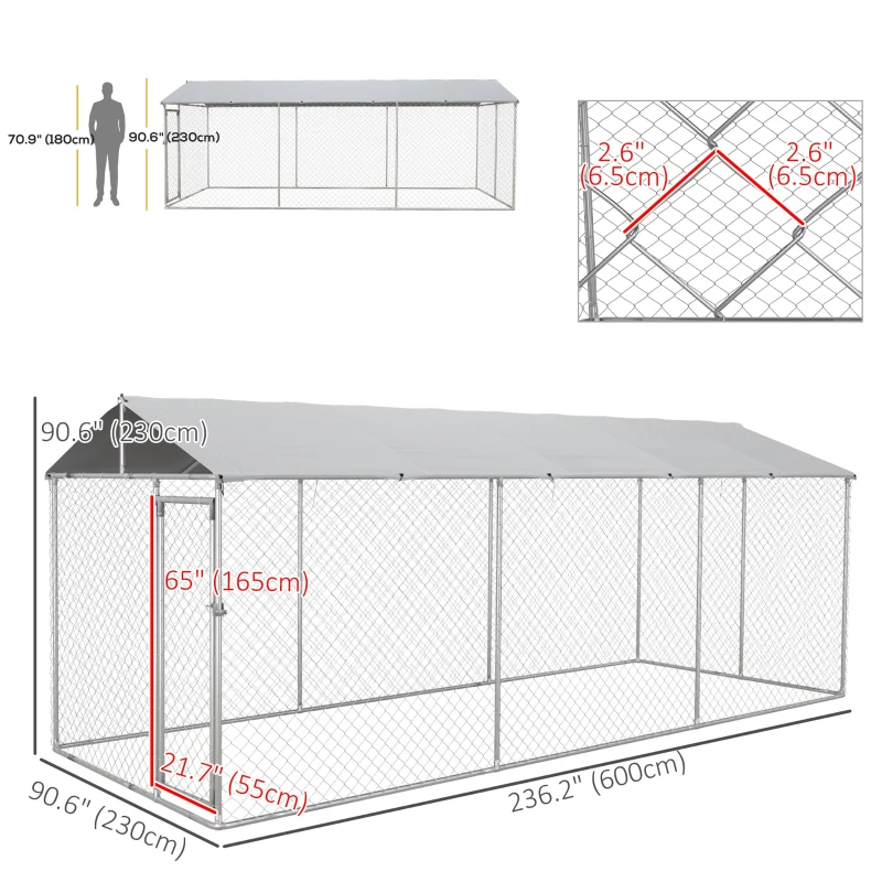 PawHut 19.7' x 7.5' x 7.5' Large Outdoor Dog Kennel Tall Dog Run with Waterproof , UV Resistant Cover, for Large Dogs, Silver